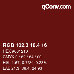 カラーコード: RGB 102.3 18.4 16 | qconv.com