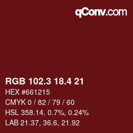 カラーコード: RGB 102.3 18.4 21 | qconv.com