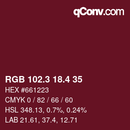 カラーコード: RGB 102.3 18.4 35 | qconv.com
