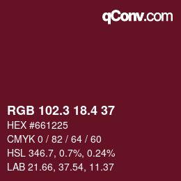 カラーコード: RGB 102.3 18.4 37 | qconv.com