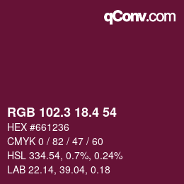 カラーコード: RGB 102.3 18.4 54 | qconv.com