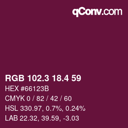 カラーコード: RGB 102.3 18.4 59 | qconv.com