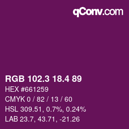 カラーコード: RGB 102.3 18.4 89 | qconv.com