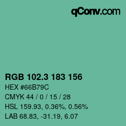 カラーコード: RGB 102.3 183 156 | qconv.com