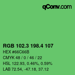カラーコード: RGB 102.3 198.4 107 | qconv.com