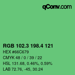 カラーコード: RGB 102.3 198.4 121 | qconv.com