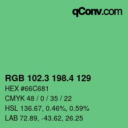 カラーコード: RGB 102.3 198.4 129 | qconv.com