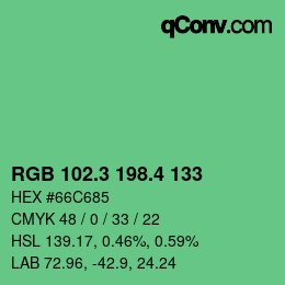 カラーコード: RGB 102.3 198.4 133 | qconv.com