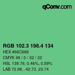 カラーコード: RGB 102.3 198.4 134 | qconv.com