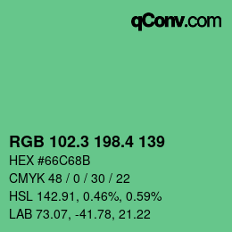 カラーコード: RGB 102.3 198.4 139 | qconv.com