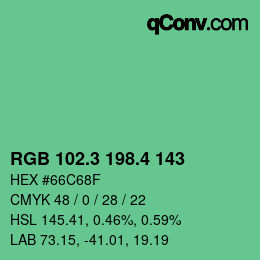 カラーコード: RGB 102.3 198.4 143 | qconv.com
