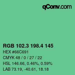 カラーコード: RGB 102.3 198.4 145 | qconv.com