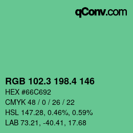 カラーコード: RGB 102.3 198.4 146 | qconv.com