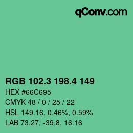 カラーコード: RGB 102.3 198.4 149 | qconv.com