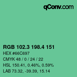 カラーコード: RGB 102.3 198.4 151 | qconv.com