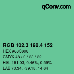 カラーコード: RGB 102.3 198.4 152 | qconv.com