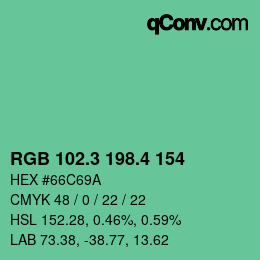カラーコード: RGB 102.3 198.4 154 | qconv.com