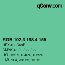 カラーコード: RGB 102.3 198.4 155 | qconv.com