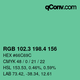 カラーコード: RGB 102.3 198.4 156 | qconv.com