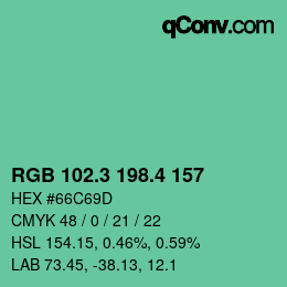 カラーコード: RGB 102.3 198.4 157 | qconv.com