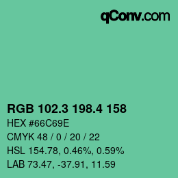 カラーコード: RGB 102.3 198.4 158 | qconv.com