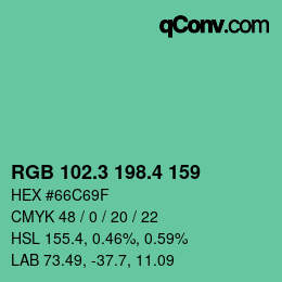 カラーコード: RGB 102.3 198.4 159 | qconv.com