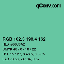 カラーコード: RGB 102.3 198.4 162 | qconv.com