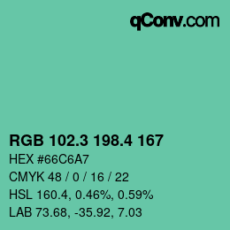 カラーコード: RGB 102.3 198.4 167 | qconv.com