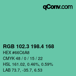 カラーコード: RGB 102.3 198.4 168 | qconv.com