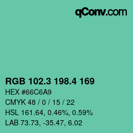 カラーコード: RGB 102.3 198.4 169 | qconv.com