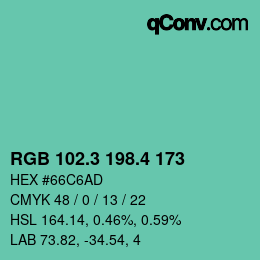 カラーコード: RGB 102.3 198.4 173 | qconv.com