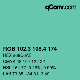 カラーコード: RGB 102.3 198.4 174 | qconv.com