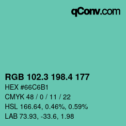 カラーコード: RGB 102.3 198.4 177 | qconv.com