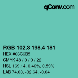 カラーコード: RGB 102.3 198.4 181 | qconv.com