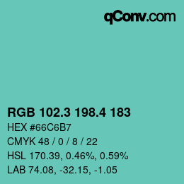 カラーコード: RGB 102.3 198.4 183 | qconv.com