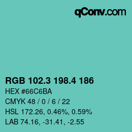 カラーコード: RGB 102.3 198.4 186 | qconv.com