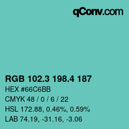 カラーコード: RGB 102.3 198.4 187 | qconv.com