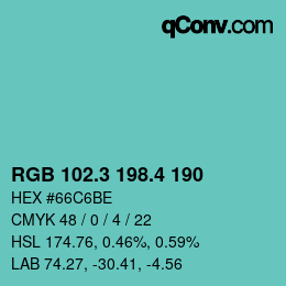 カラーコード: RGB 102.3 198.4 190 | qconv.com