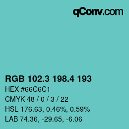 カラーコード: RGB 102.3 198.4 193 | qconv.com