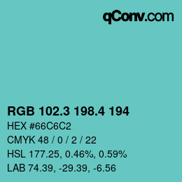 カラーコード: RGB 102.3 198.4 194 | qconv.com