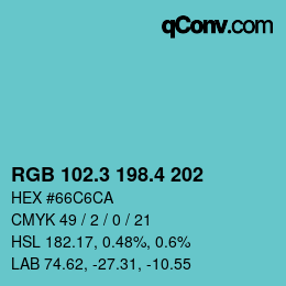 カラーコード: RGB 102.3 198.4 202 | qconv.com