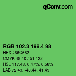 カラーコード: RGB 102.3 198.4 98 | qconv.com