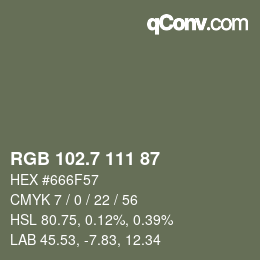 カラーコード: RGB 102.7 111 87 | qconv.com