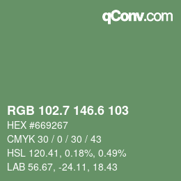 カラーコード: RGB 102.7 146.6 103 | qconv.com
