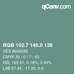 カラーコード: RGB 102.7 146.6 136 | qconv.com