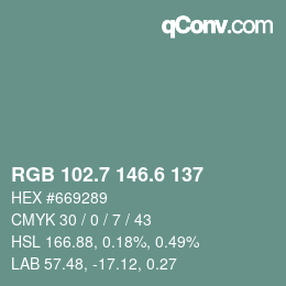 カラーコード: RGB 102.7 146.6 137 | qconv.com