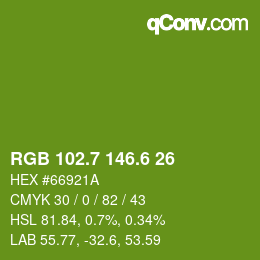 カラーコード: RGB 102.7 146.6 26 | qconv.com