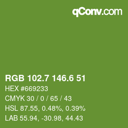 カラーコード: RGB 102.7 146.6 51 | qconv.com