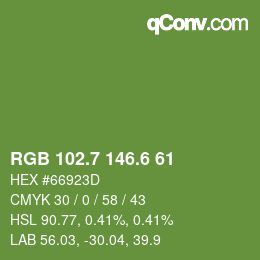 カラーコード: RGB 102.7 146.6 61 | qconv.com