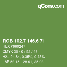 カラーコード: RGB 102.7 146.6 71 | qconv.com